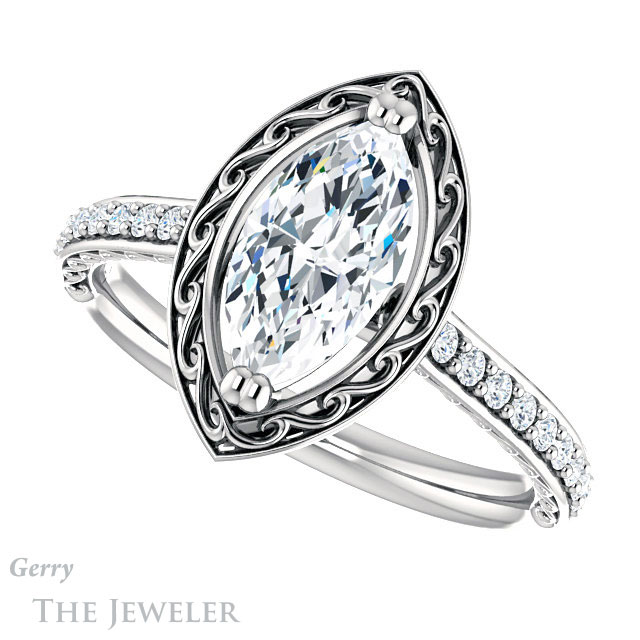 Marquise Cut Forever One Moissanite Engagement Ring #GTJ1111-marquise-fb-w 5 Marquise Cut Forever Brilliant Moissanite Engagement Ring #GTJ1111-marquise-fb-w