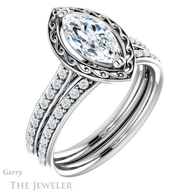 Marquise Cut Forever One Moissanite Engagement Ring #GTJ1111-marquise-fb-w 6 Marquise Cut Forever Brilliant Moissanite Engagement Ring #GTJ1111-marquise-fb-w