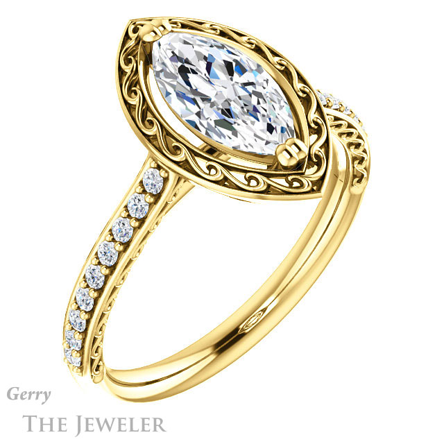 Marquise Cut Forever Brilliant Moissanite Engagement Ring #GTJ1111-marquise-fb-y