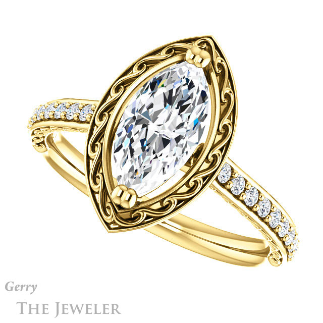 Marquise Cut Forever Brilliant Moissanite Engagement Ring #GTJ1111-marquise-fb-y