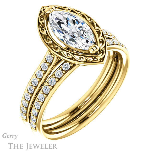 Marquise Cut Forever Brilliant Moissanite Engagement Ring #GTJ1111-marquise-fb-y