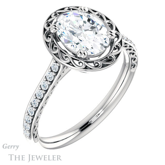 Oval Shaped Forever One Moissanite Engagement Ring #GTJ1111-oval-fo-w