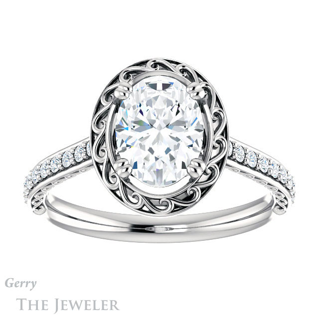 Oval Shaped Forever One Moissanite Engagement Ring #GTJ1111-oval-fo-w