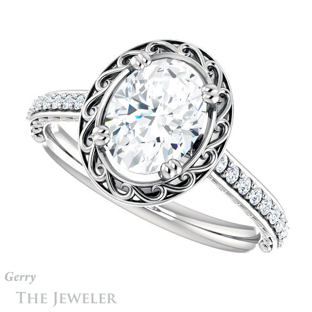 Oval Shaped Forever One Moissanite Engagement Ring #GTJ1111-oval-fo-w