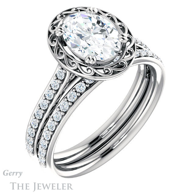 Oval Shaped Forever One Moissanite Engagement Ring #GTJ1111-oval-fo-w