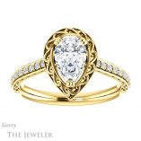 Pear Shaped Forever One Moissanite Engagement Ring #GTJ1111-pear-fb-y 1 Pear Shaped Forever Brilliant Moissanite Engagement Ring #GTJ1111-pear-fb-y