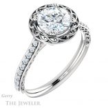 Round Cut Forever One Moissanite Engagement Ring #GTJ1111-round-fo-w
