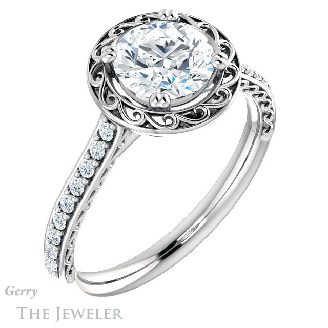 Round Cut Forever One Moissanite Engagement Ring #GTJ1111-round-fo-w