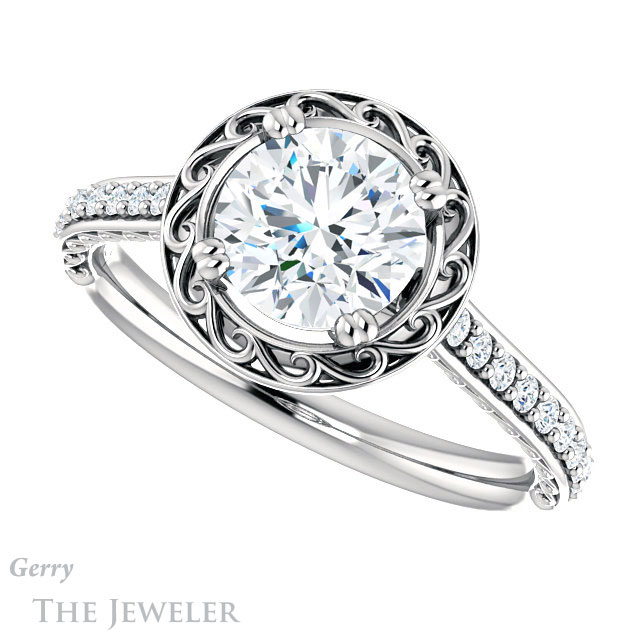 Round Cut Forever One Moissanite Engagement Ring #GTJ1111-round-fo-w