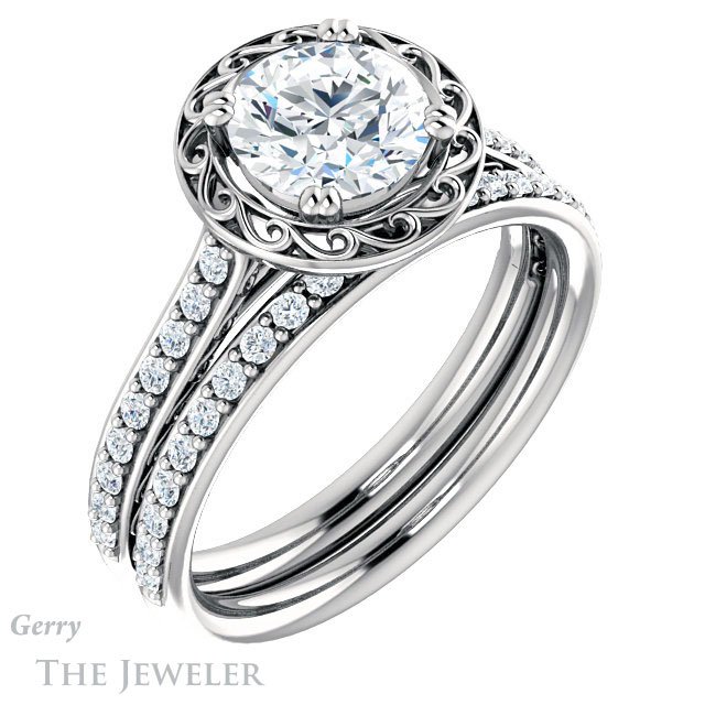 Round Cut Forever One Moissanite Engagement Ring #GTJ1111-round-fo-w