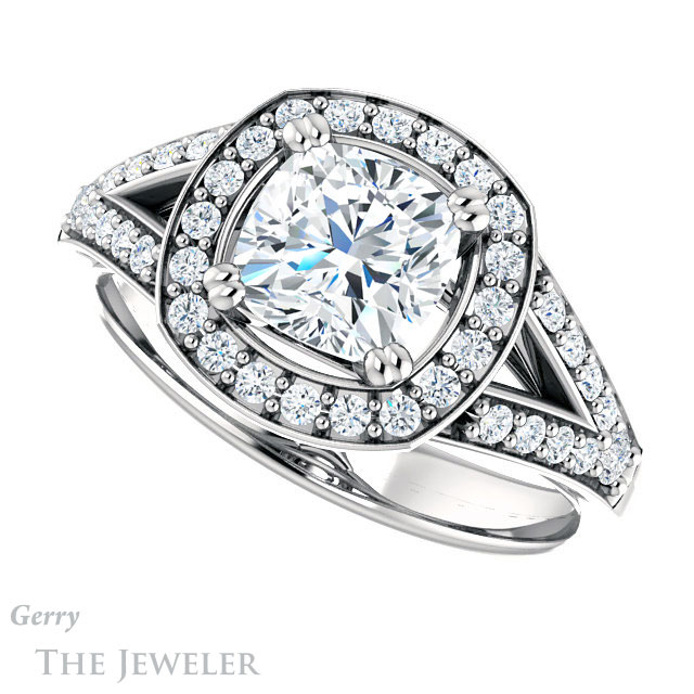Cushion Cut Forever One Moissanite Engagement Ring #GTJ1112-cushion-fo-w