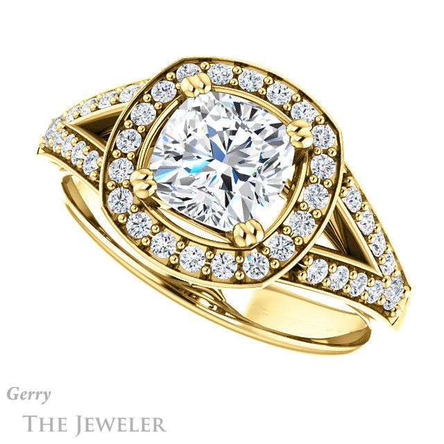 Cushion Cut Forever One Moissanite Engagement Ring #GTJ1112-cushion-fo-y