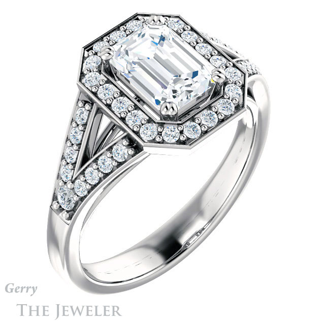 Emerald Cut Forever Brilliant Moissanite Engagement Ring #GTJ1112-emerald-fb-w
