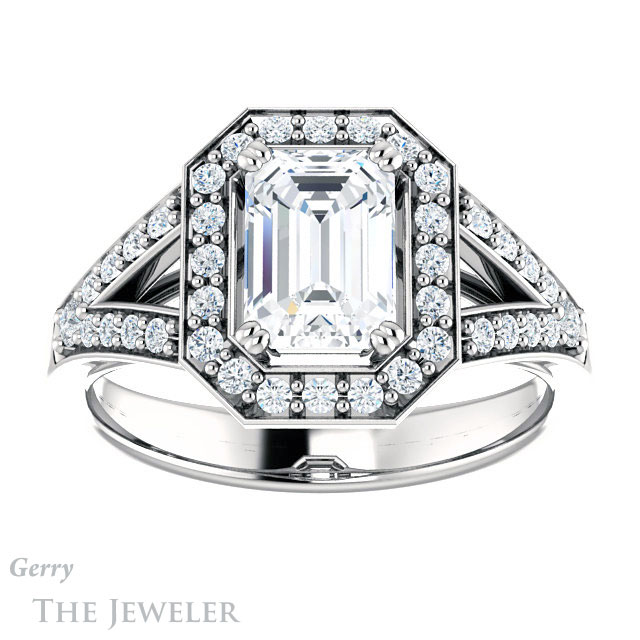 Emerald Cut Forever Brilliant Moissanite Engagement Ring #GTJ1112-emerald-fb-w