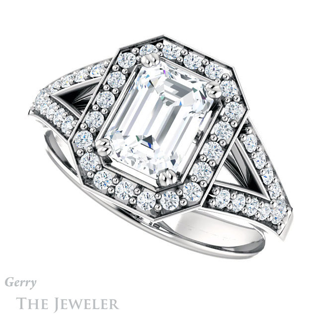 Emerald Cut Forever Brilliant Moissanite Engagement Ring #GTJ1112-emerald-fb-w