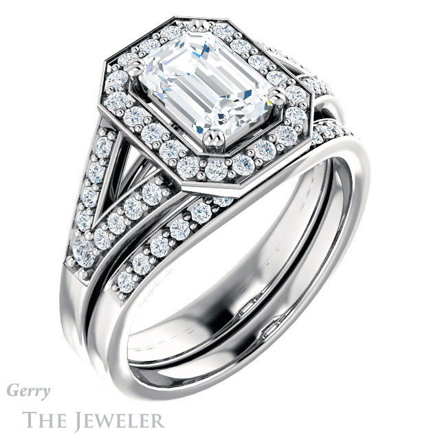 Emerald Cut Forever Brilliant Moissanite Engagement Ring #GTJ1112-emerald-fb-w