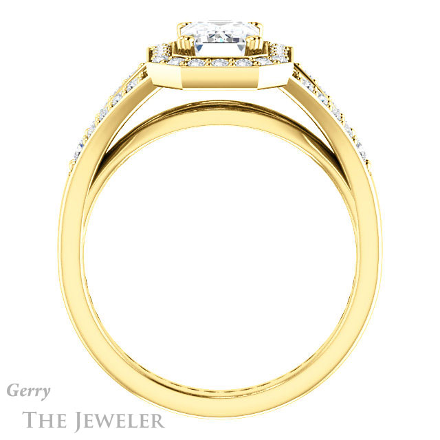 Emerald Cut Forever One Moissanite Engagement Ring #GTJ1112-emerald-fb-y 2 Emerald Cut Forever Brilliant Moissanite Engagement Ring #GTJ1112-emerald-fb-y