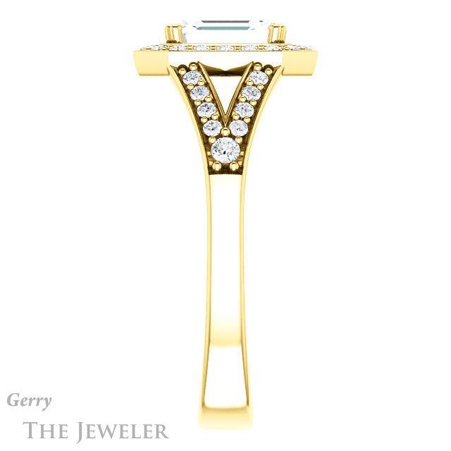 Emerald Cut Forever One Moissanite Engagement Ring #GTJ1112-emerald-fb-y 3 Emerald Cut Forever Brilliant Moissanite Engagement Ring #GTJ1112-emerald-fb-y
