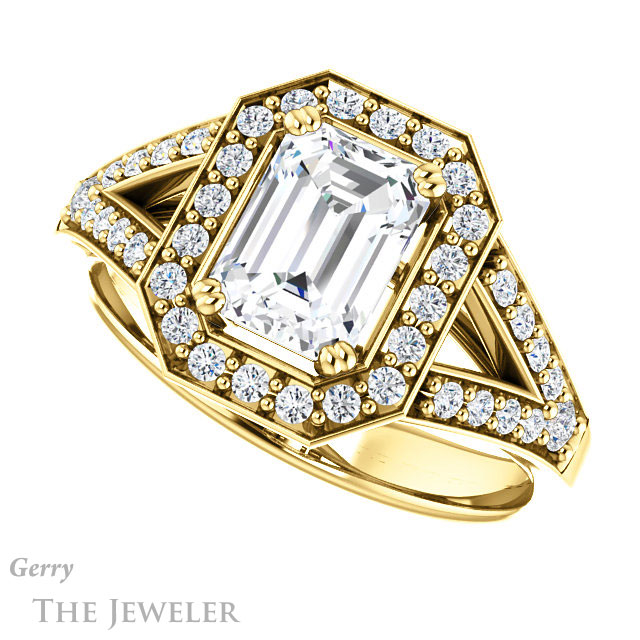 Emerald Cut Forever One Moissanite Engagement Ring #GTJ1112-emerald-fb-y 5 Emerald Cut Forever Brilliant Moissanite Engagement Ring #GTJ1112-emerald-fb-y