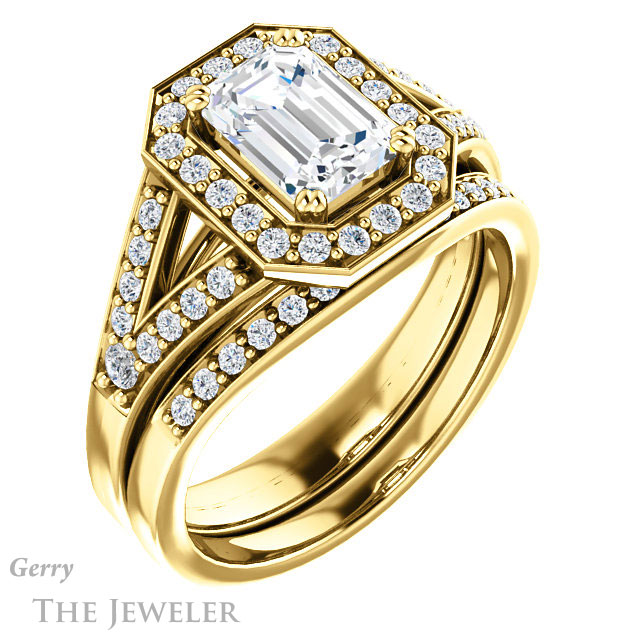 Emerald Cut Forever One Moissanite Engagement Ring #GTJ1112-emerald-fb-y 6 Emerald Cut Forever Brilliant Moissanite Engagement Ring #GTJ1112-emerald-fb-y