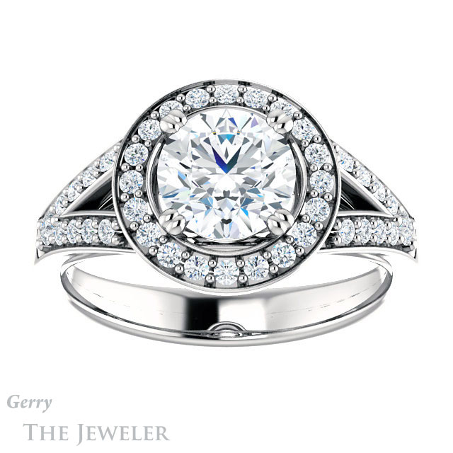 Round Cut Forever One Moissanite Engagement Ring #GTJ1112-round-fo-w