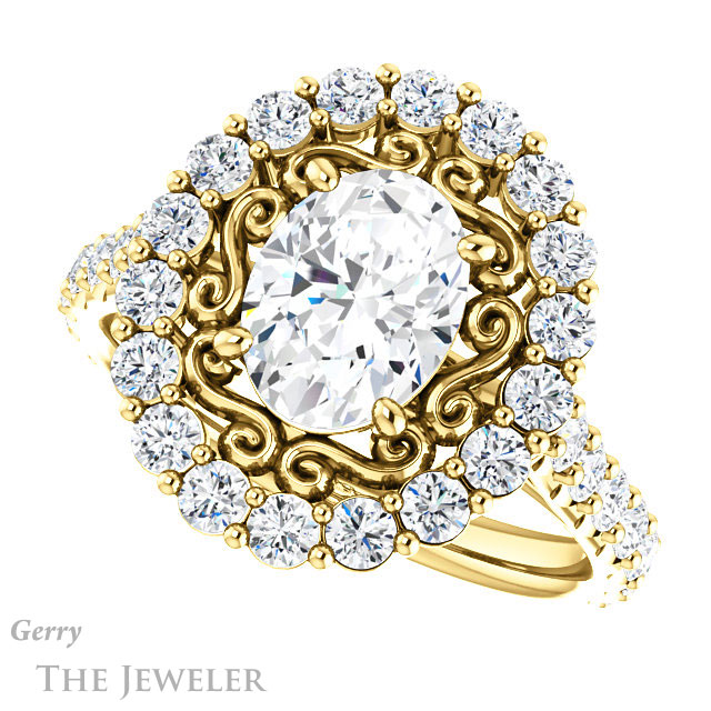 Oval Shaped Forever One Moissanite Engagement Ring #GTJ1113-oval-fo-y | Gerry The Jeweler Oval Shaped Forever One Moissanite Engagement Ring #GTJ1113-oval-fo-y