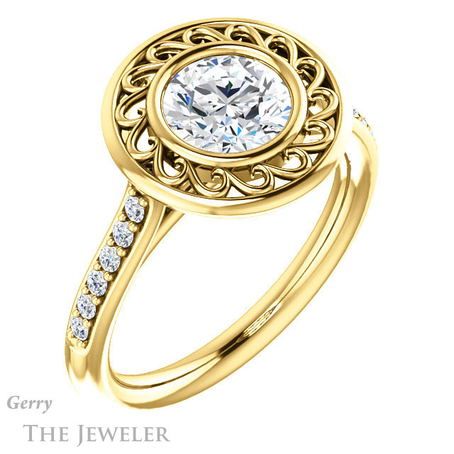 Round Cut Forever One Moissanite Engagement Ring #GTJ1114-round-fo-y | Gerry The Jeweler Round Cut Forever One Moissanite Engagement Ring #GTJ1114-round-fo-y