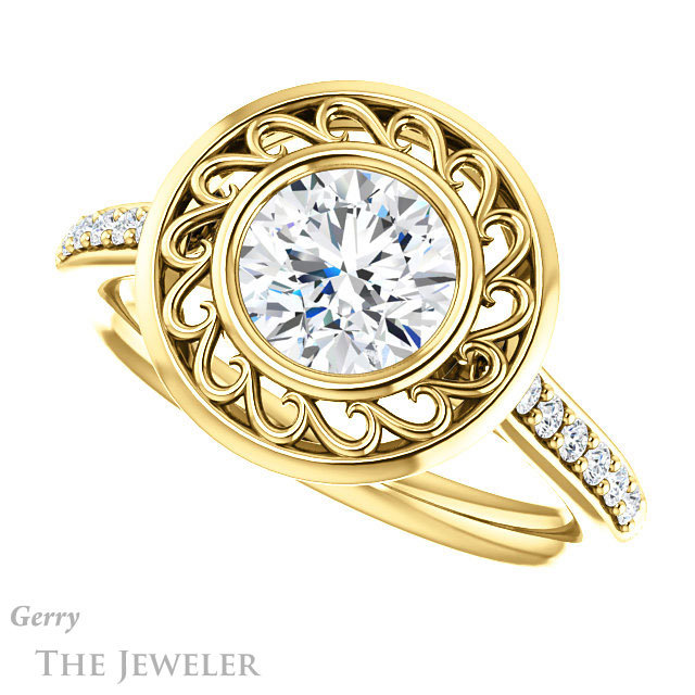 Round Cut Forever One Moissanite Engagement Ring #GTJ1114-round-fo-y | Gerry The Jeweler Round Cut Forever One Moissanite Engagement Ring #GTJ1114-round-fo-y