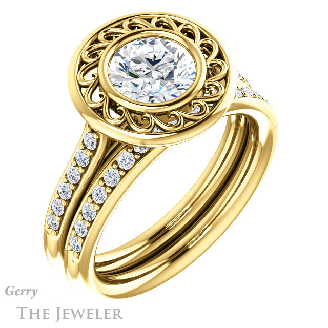 Round Cut Forever One Moissanite Engagement Ring #GTJ1114-round-fo-y | Gerry The Jeweler Round Cut Forever One Moissanite Engagement Ring #GTJ1114-round-fo-y