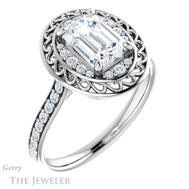 Emerald Cut Forever One Moissanite Engagement Ring #GTJ1115-emerald-fb-w | Gerry The Jeweler Emerald Cut Forever Brilliant Moissanite Engagement Ring #GTJ1115-emerald-fb-w