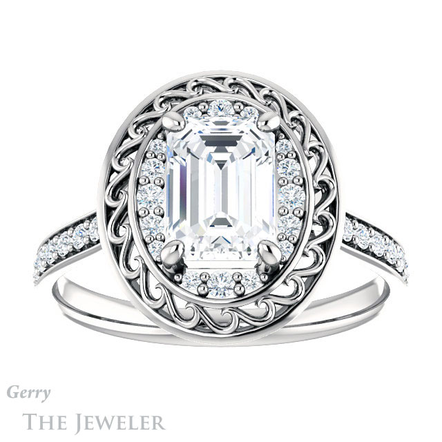 Emerald Cut Forever One Moissanite Engagement Ring #GTJ1115-emerald-fb-w | Gerry The Jeweler Emerald Cut Forever Brilliant Moissanite Engagement Ring #GTJ1115-emerald-fb-w