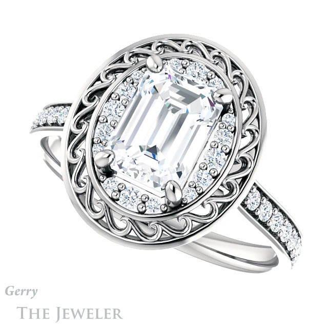 Emerald Cut Forever One Moissanite Engagement Ring #GTJ1115-emerald-fb-w | Gerry The Jeweler Emerald Cut Forever Brilliant Moissanite Engagement Ring #GTJ1115-emerald-fb-w