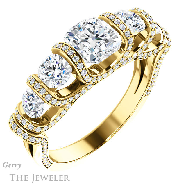 Cushion Cut Forever One Moissanite Engagement Ring #GTJ1118-cushion-fo-y | Gerry The Jeweler Cushion Cut Forever One Moissanite Engagement Ring #GTJ1118-cushion-fo-y