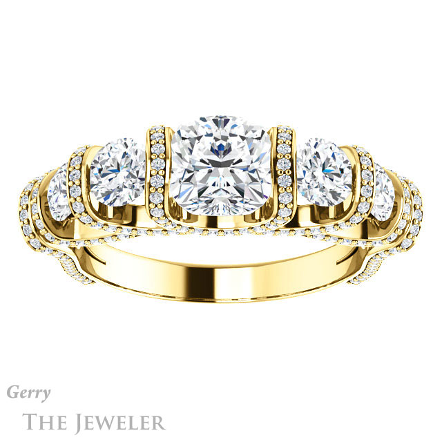 Cushion Cut Forever One Moissanite Engagement Ring #GTJ1118-cushion-fo-y | Gerry The Jeweler Cushion Cut Forever One Moissanite Engagement Ring #GTJ1118-cushion-fo-y