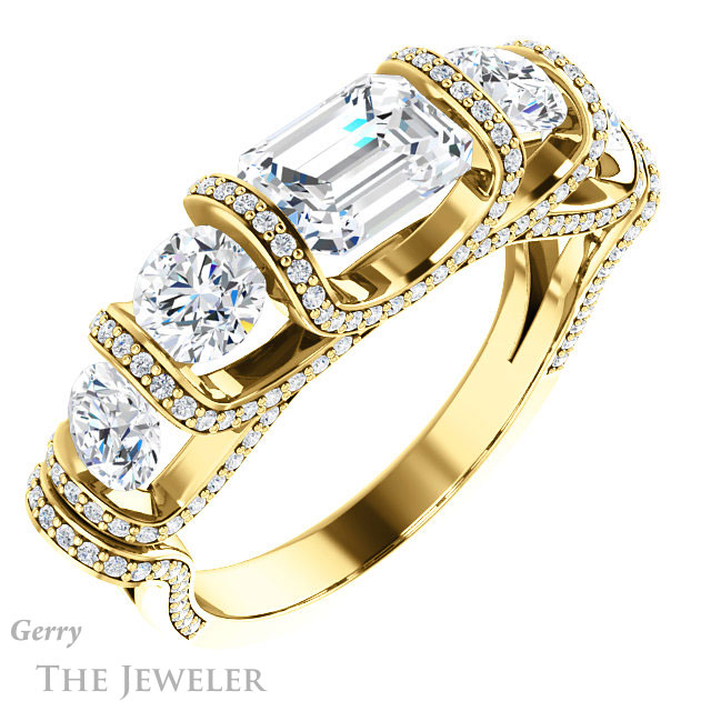 Emerald Cut Forever One Moissanite Engagement Ring #GTJ1118-emerald-fb-y | Gerry The Jeweler Emerald Cut Forever Brilliant Moissanite Engagement Ring #GTJ1118-emerald-fb-y