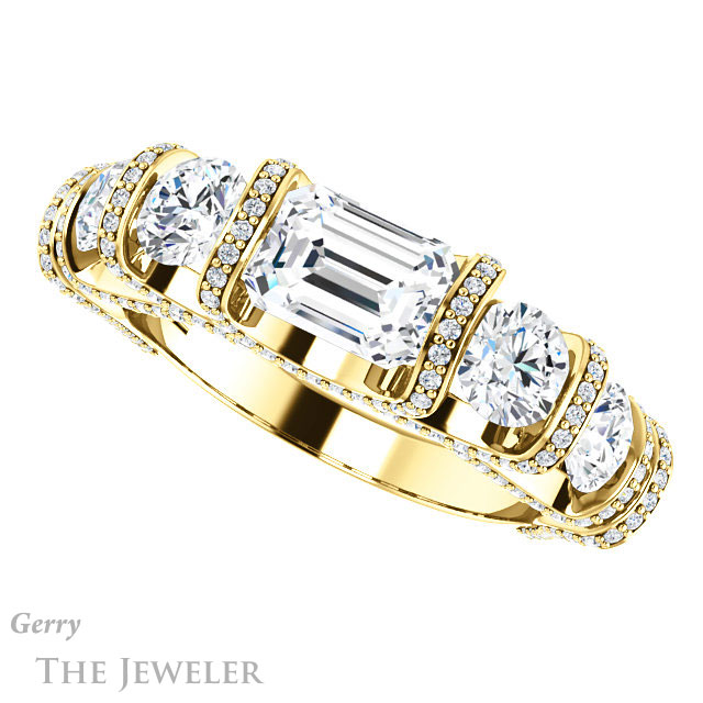 Emerald Cut Forever One Moissanite Engagement Ring #GTJ1118-emerald-fb-y | Gerry The Jeweler Emerald Cut Forever Brilliant Moissanite Engagement Ring #GTJ1118-emerald-fb-y