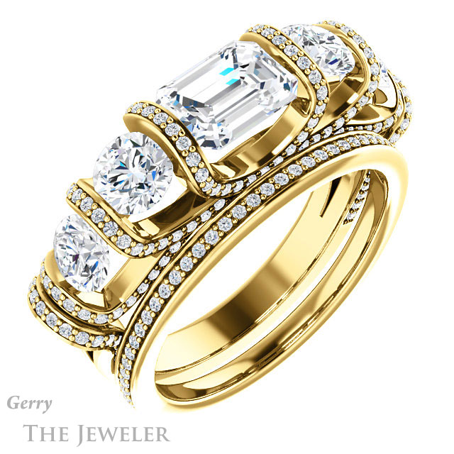 Emerald Cut Forever One Moissanite Engagement Ring #GTJ1118-emerald-fb-y | Gerry The Jeweler Emerald Cut Forever Brilliant Moissanite Engagement Ring #GTJ1118-emerald-fb-y