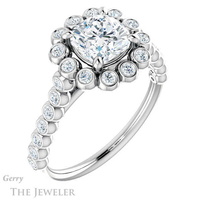Cushion Cut Forever One Moissanite Engagement Ring #GTJ1119-cushion-fo-w | Gerry The Jeweler Cushion Cut Forever One Moissanite Engagement Ring #GTJ1119-cushion-fo-w