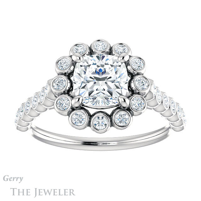 Cushion Cut Forever One Moissanite Engagement Ring #GTJ1119-cushion-fo-w | Gerry The Jeweler Cushion Cut Forever One Moissanite Engagement Ring #GTJ1119-cushion-fo-w