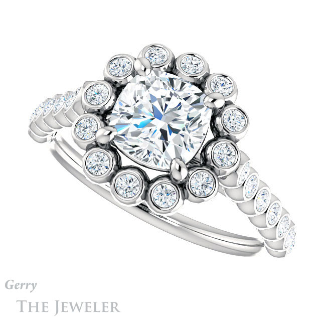 Cushion Cut Forever One Moissanite Engagement Ring #GTJ1119-cushion-fo-w | Gerry The Jeweler Cushion Cut Forever One Moissanite Engagement Ring #GTJ1119-cushion-fo-w