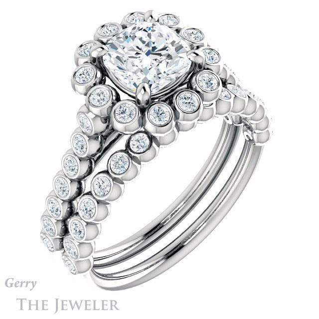 Cushion Cut Forever One Moissanite Engagement Ring #GTJ1119-cushion-fo-w | Gerry The Jeweler Cushion Cut Forever One Moissanite Engagement Ring #GTJ1119-cushion-fo-w