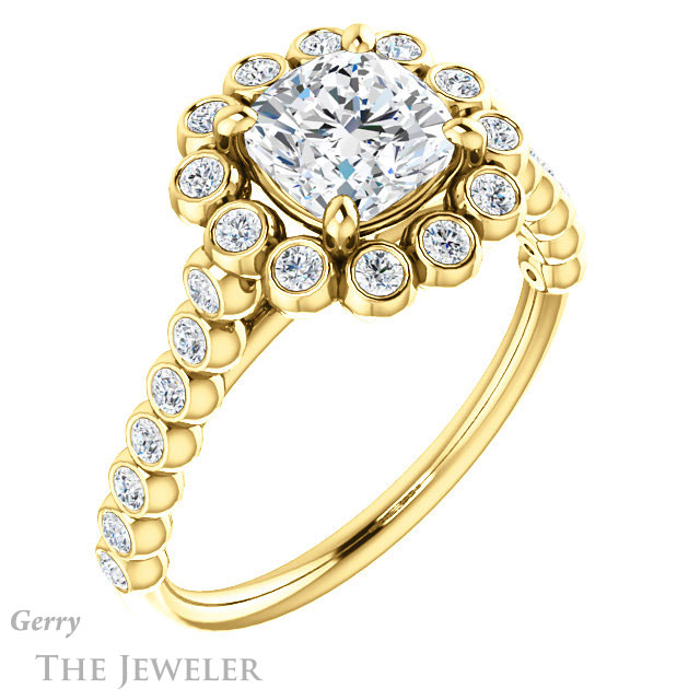 Cushion Cut Forever One Moissanite Engagement Ring #GTJ1119-cushion-fo-y | Gerry The Jeweler Cushion Cut Forever One Moissanite Engagement Ring #GTJ1119-cushion-fo-y