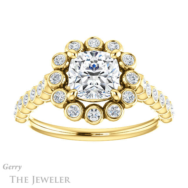 Cushion Cut Forever One Moissanite Engagement Ring #GTJ1119-cushion-fo-y | Gerry The Jeweler Cushion Cut Forever One Moissanite Engagement Ring #GTJ1119-cushion-fo-y