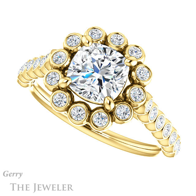 Cushion Cut Forever One Moissanite Engagement Ring #GTJ1119-cushion-fo-y | Gerry The Jeweler Cushion Cut Forever One Moissanite Engagement Ring #GTJ1119-cushion-fo-y