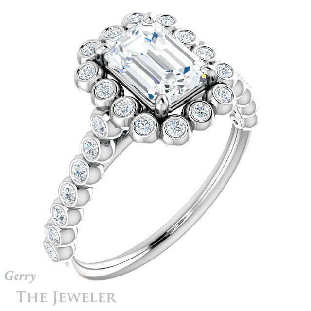 Emerald Cut Forever One Moissanite Engagement Ring #GTJ1119-emerald-fb-w | Gerry The Jeweler Emerald Cut Forever Brilliant Moissanite Engagement Ring #GTJ1119-emerald-fb-w