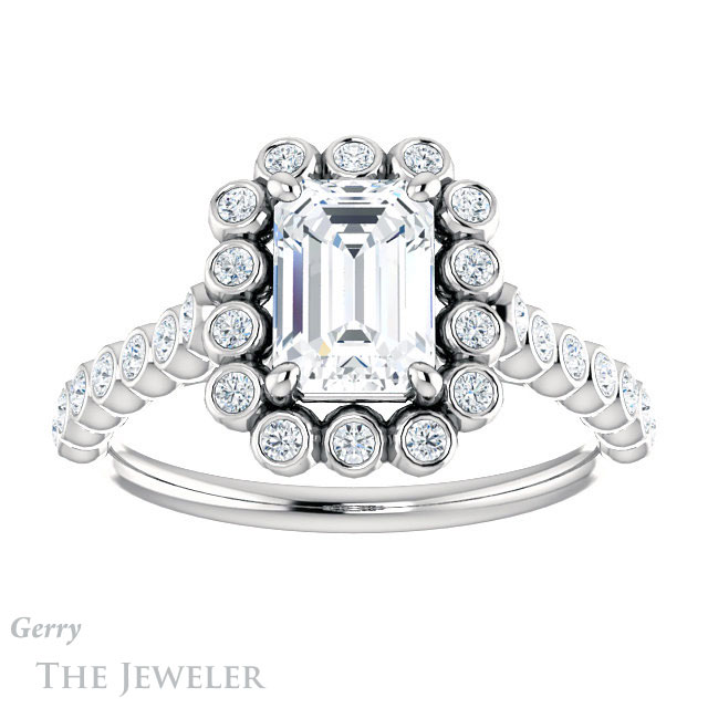 Emerald Cut Forever One Moissanite Engagement Ring #GTJ1119-emerald-fb-w | Gerry The Jeweler Emerald Cut Forever Brilliant Moissanite Engagement Ring #GTJ1119-emerald-fb-w