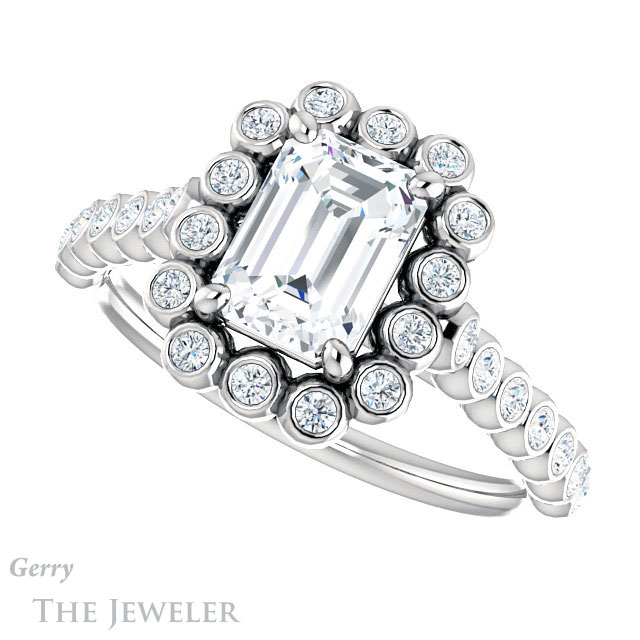 Emerald Cut Forever One Moissanite Engagement Ring #GTJ1119-emerald-fb-w | Gerry The Jeweler Emerald Cut Forever Brilliant Moissanite Engagement Ring #GTJ1119-emerald-fb-w