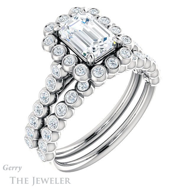 Emerald Cut Forever One Moissanite Engagement Ring #GTJ1119-emerald-fb-w | Gerry The Jeweler Emerald Cut Forever Brilliant Moissanite Engagement Ring #GTJ1119-emerald-fb-w
