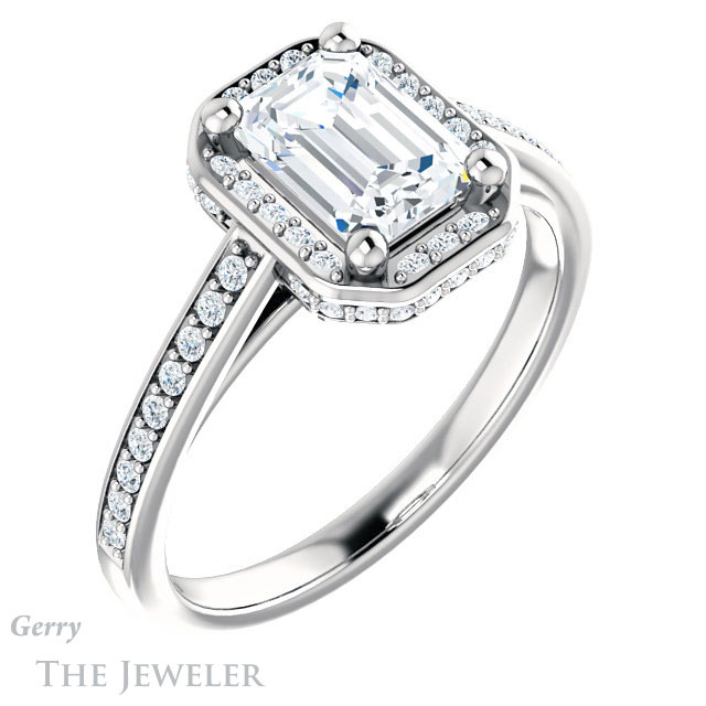 Emerald Cut Forever Brilliant Moissanite Engagement Ring #GTJ1120-emerald-fb-w