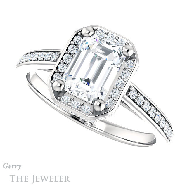 Emerald Cut Forever Brilliant Moissanite Engagement Ring #GTJ1120-emerald-fb-w